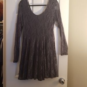 Grey Lace Long Sleeved Dress
